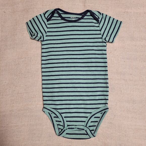 Carter's Blue Striped Short Sleeve Onesie Size 24 Months - Picture 1 of 3